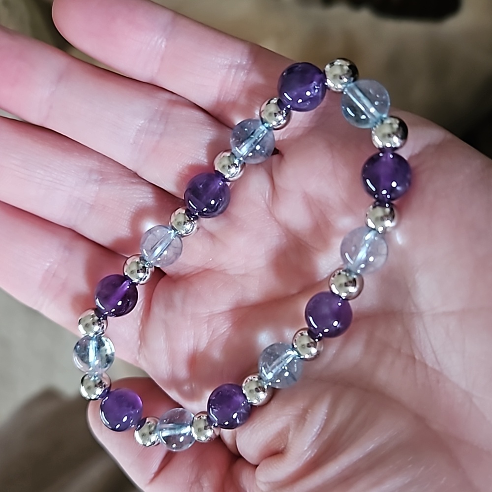 Amethyst & blue topaz beaded stretch bracelet